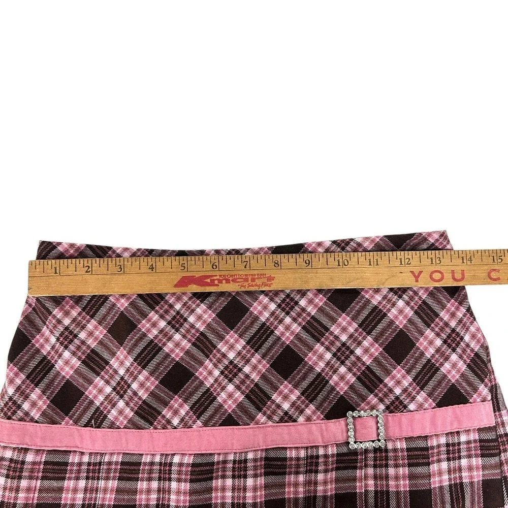 Y2K Plaid‎ Mini Skirt XL Pink Brown Pleated Coquette Preppy Mallcore Schoolgirl